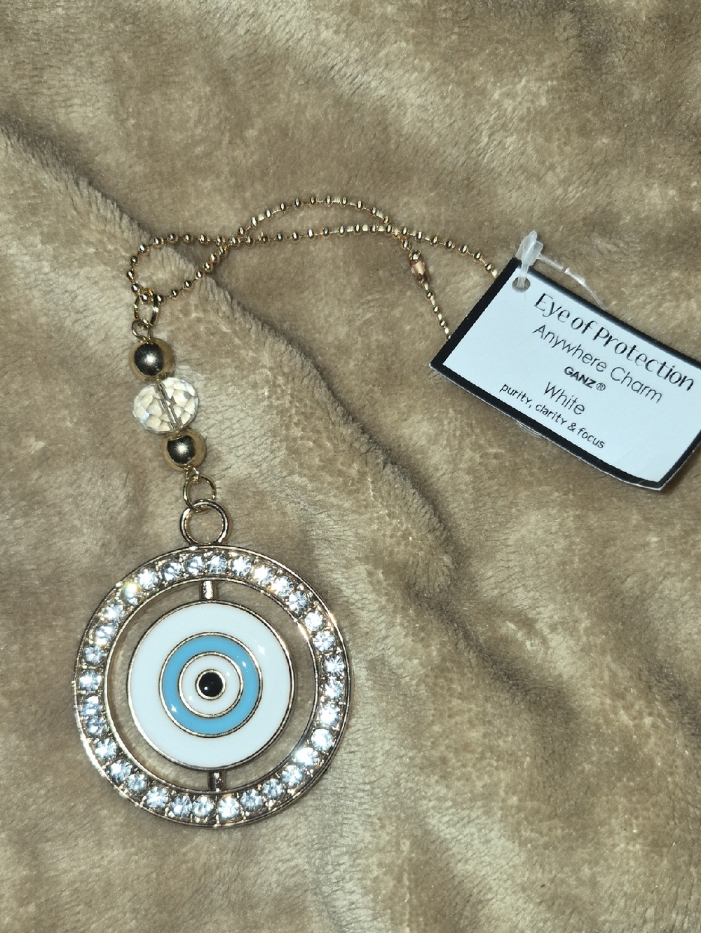 GANZ Gold-Tone White and Light Blue Evil Eye Pendant